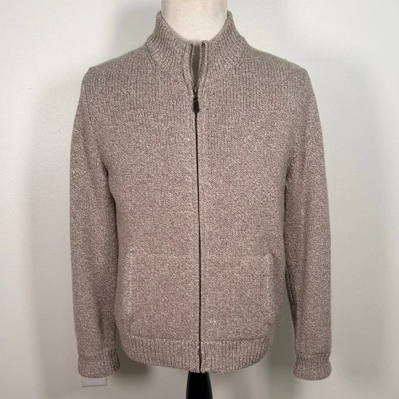 L.L. Bean Classic Ragg Wool Full Zip Sweater in Tan - Picture 1 of 5
